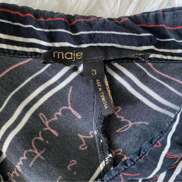 Maje Black and White Stripe with Red Script Long Sleeve Midi Shirt Dress Size L - Picture 10 of 12